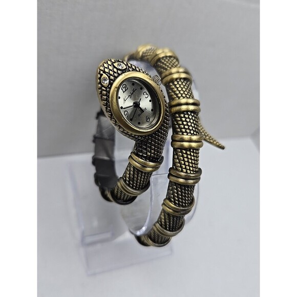 Kenneth Jay Lane Snake Bracelet Watch Brass Tone Quartz New Battery Wrap Cuff main image 11